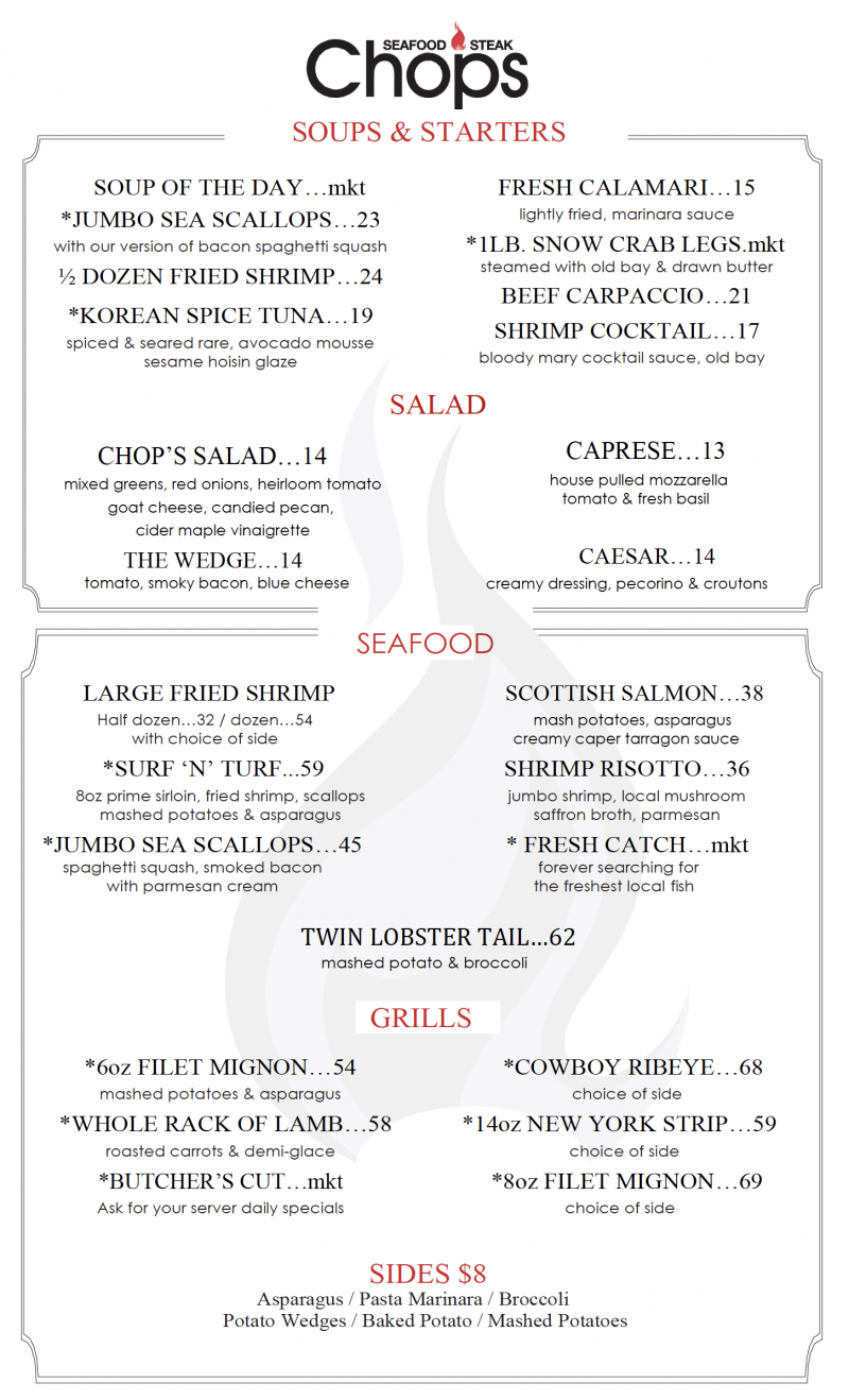 Menus Chops Virginia Beach A Virginia Beach Steak & Seafood Restaurant