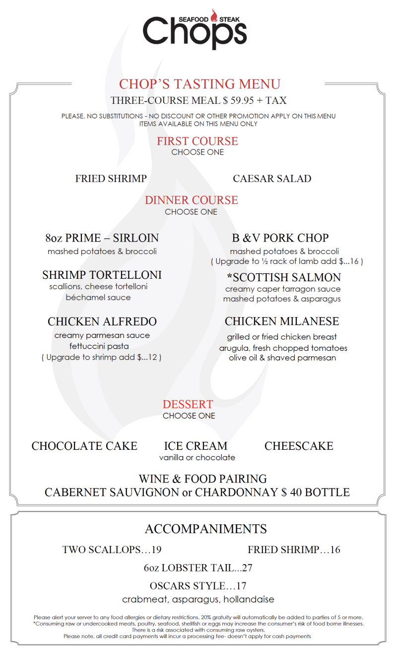 Menus Chops Virginia Beach A Virginia Beach Steak & Seafood Restaurant